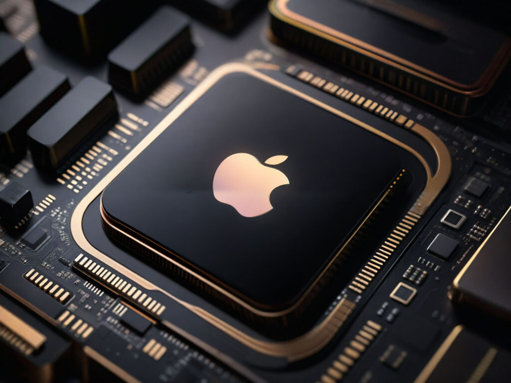 Close-up of an Apple M-series CPU, high detail, digital art